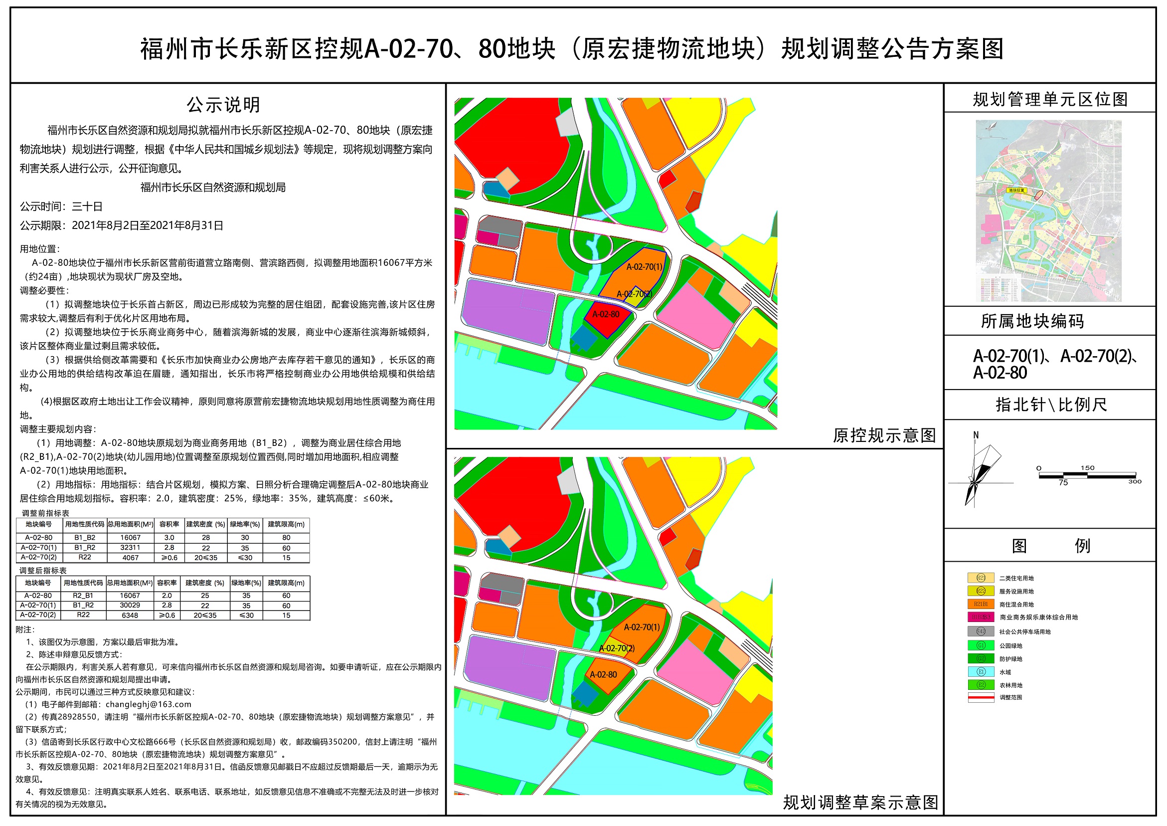 关于福州市长乐新区控规a-02-70,80地块(原宏捷物流地块)规划调整的